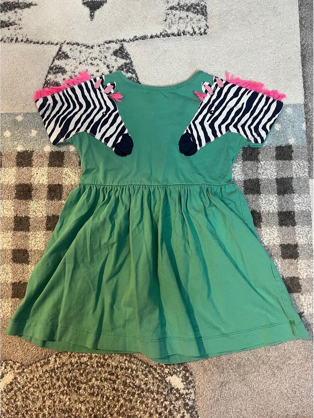 Mini Boden Girls' Wildlife Appliqué Dress,Jungle Green Zebra
